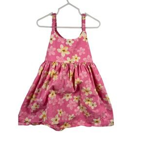KY'S Hawaiian Floral Sundress Size 6 Pink Plumeria Cotton Sleeveless Kids